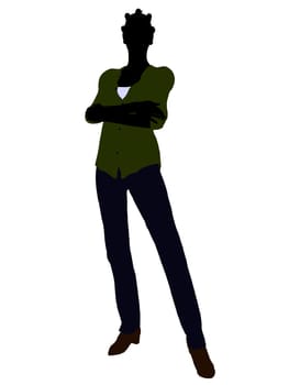Casual dressed african american female silhouette on a white background