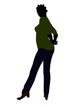 Casual dressed african american female silhouette on a white background