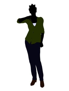 Casual dressed african american female silhouette on a white background
