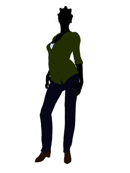 Casual dressed african american female silhouette on a white background