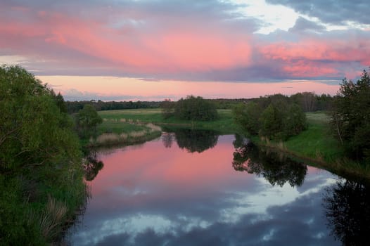 Pink reflection on the river