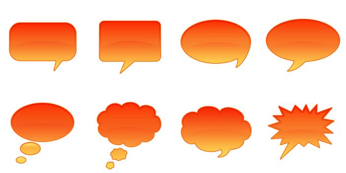 Set Glossy Colourful Speech BubbIe Icons, Comic Symbols