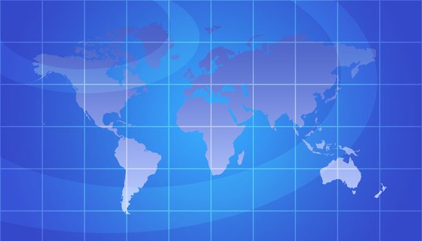 World Map With Grid - Global Concept In Blue