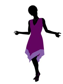 Fasionly dressed african american female silhouette on a white background