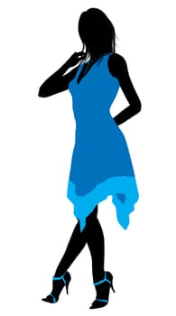 Fashionaly dressed female silhouette on a white background