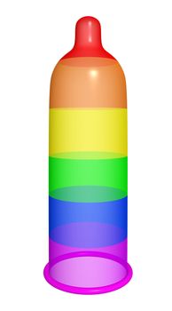 A gay flag rainbow colored condom isolated on white background
