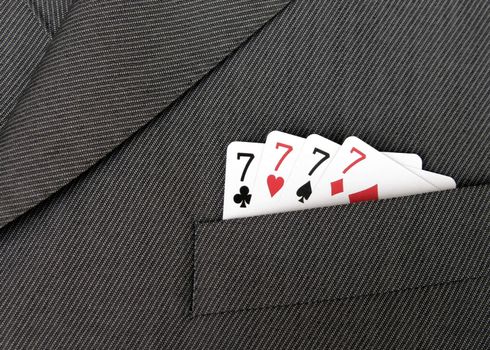 Card Suit - Lucky Seven, Four Seven Cards In A Suit Jacket Pocket