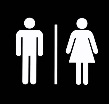 Unisex Bathroom / Restroom Symbol, White On Black, Background