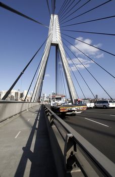 Anzac Bridge, Sydney, Australia: ANZAC Bridge is the longest cable-stayed bridge in Australia, and amongst the longest in the world.