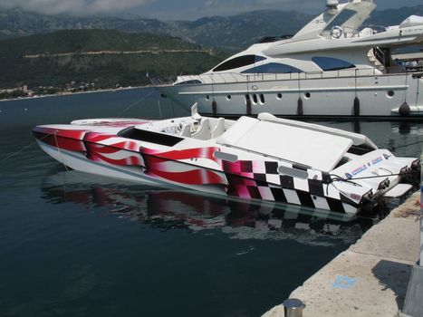 Speedboat and yacht in Budva marina, Montenegro