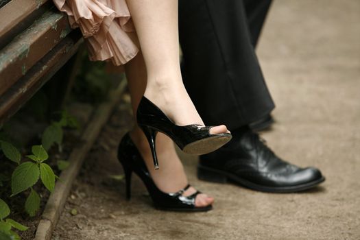 Legs of the groom and the bride