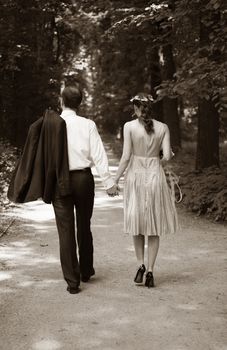 Beautiful newly married pair in park