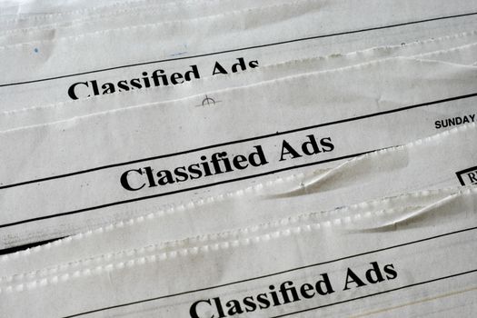 Classified Ads section of newspaper  sunday edition