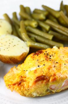 Baked Salmon with mustard sauce and veggies
