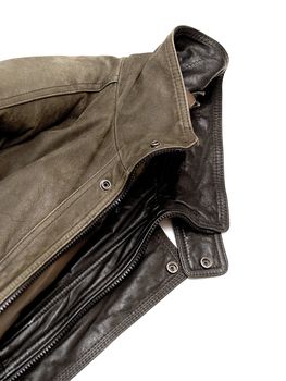 leather jacket with silk and woolen lining isolated on white
