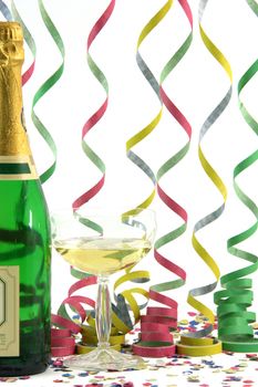 champagne streamers confetti celebration and holidays concepts