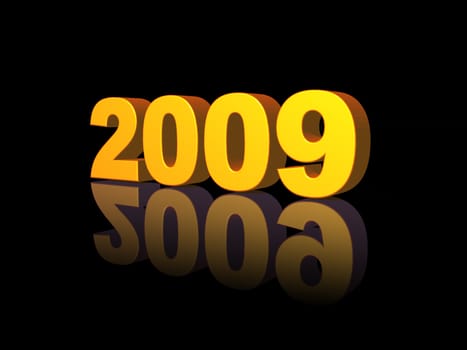 golden 2009 text on black background - 3d illustration