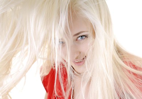 Portrait of a beautiful young sexy woman with long white hair