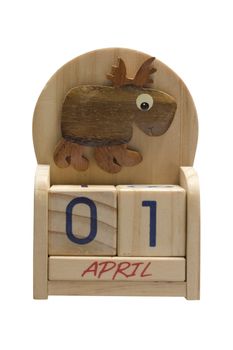 wooden calendar with deer - fools day