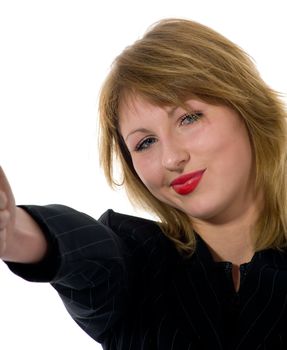 expressive woman on white background