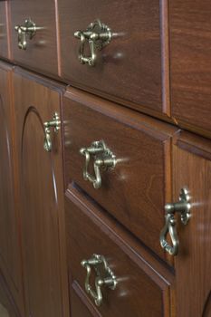 close-up of antique drawer handles