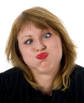 expressive woman on white background