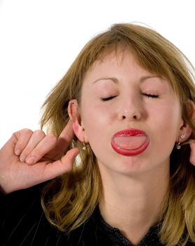 expressive woman on white background
