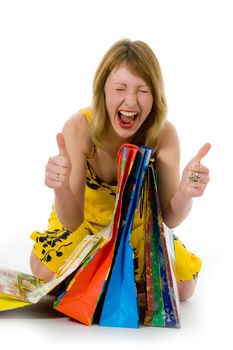 expressive woman  on white background  shopping