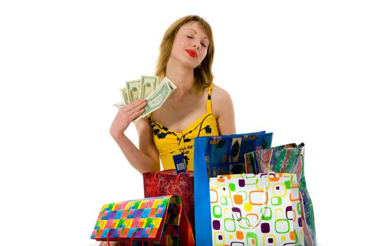 expressive woman  on white background  shopping