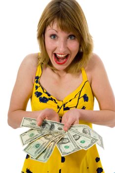 expressive woman  on white background  shopping
