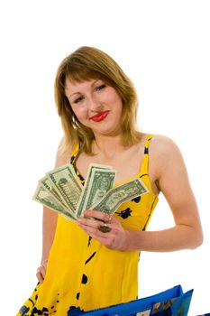 expressive woman  on white background  shopping