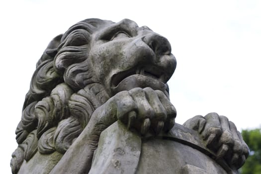 close up of stony lion's monument head