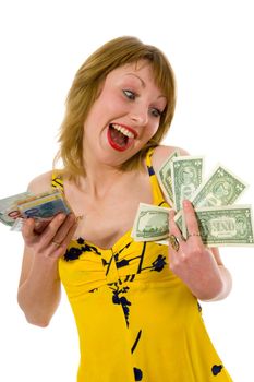 expressive woman  on white background  shopping