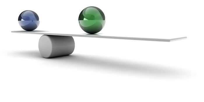 A 3d set of spheres, balancing on a tube