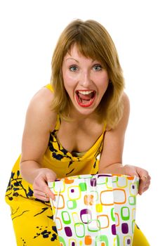 expressive woman  on white background  shopping