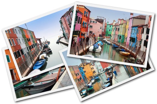 A collage made with some pictures of Burano Island, Venice, Italy