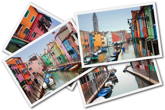 A collage made with some pictures of Burano Island, Venice, Italy