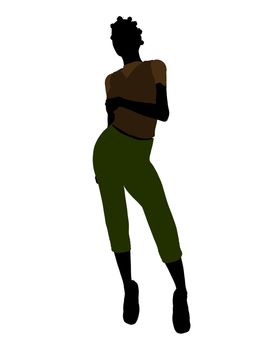 Casual dressed african american female silhouette on a white background