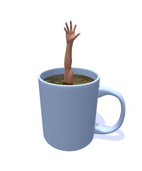 human arm in a coffee cup - 3d illustration