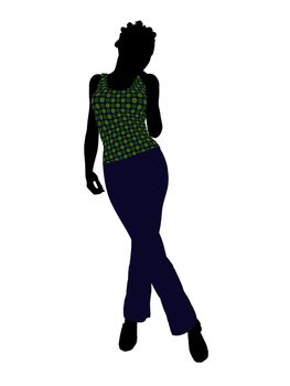 Casual dressed african american female silhouette on a white background