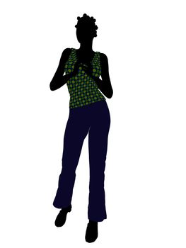 Casual dressed african american female silhouette on a white background
