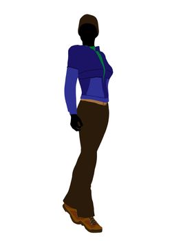 Casual outdoor dressed female silhouette on a white background