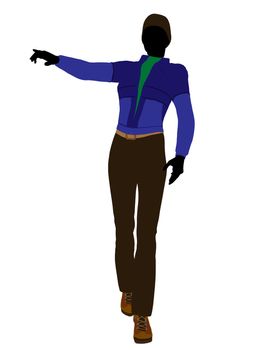 Casual outdoor dressed female silhouette on a white background