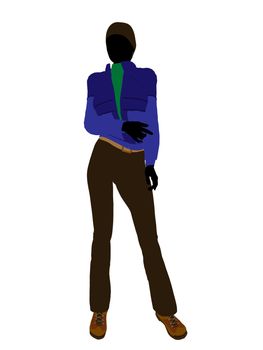 Casual outdoor dressed female silhouette on a white background