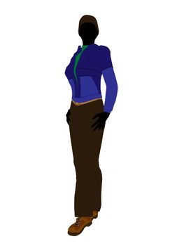 Casual outdoor dressed female silhouette on a white background
