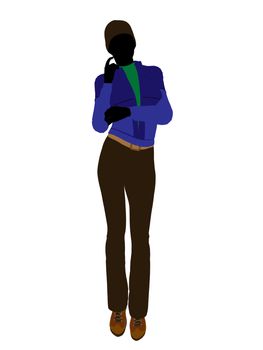 Casual outdoor dressed female silhouette on a white background