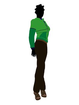 African american casual outdoor dressed female silhouette on a white background