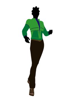 African american casual outdoor dressed female silhouette on a white background