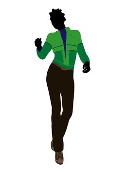 African american casual outdoor dressed female silhouette on a white background