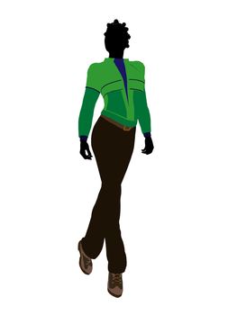 African american casual outdoor dressed female silhouette on a white background